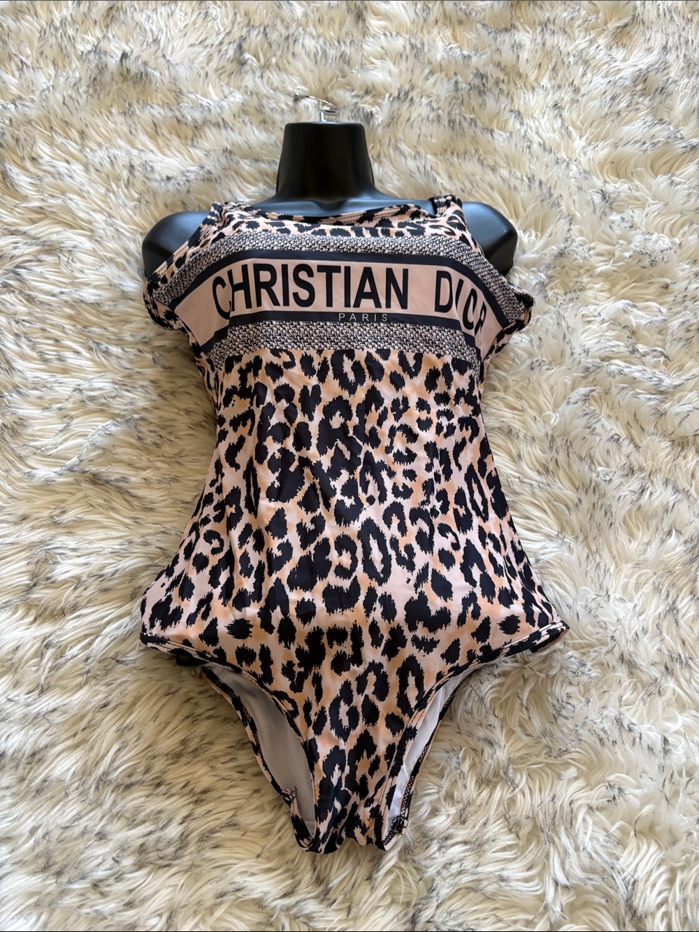 Dior Leopard Print One-Piece Swimsuit in Beige/Black NWT - Picture 7 of 8
